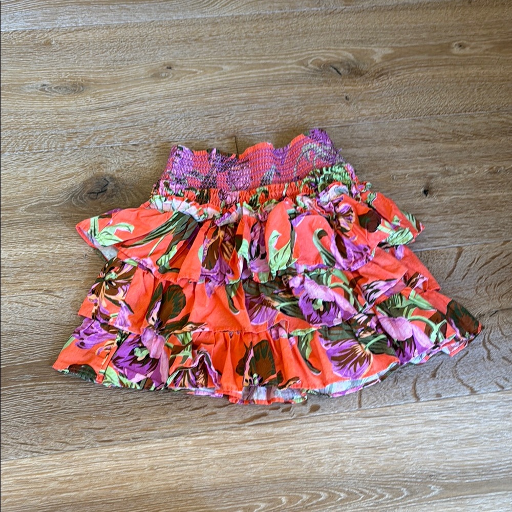 Orange and Purple Mini Skirt with Ruffled Tiers